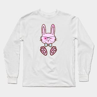 Pink Bunny Rabbit Wearing Glasses Easter Long Sleeve T-Shirt